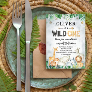 Wild One Safari Animals 1st Birthday Invitation