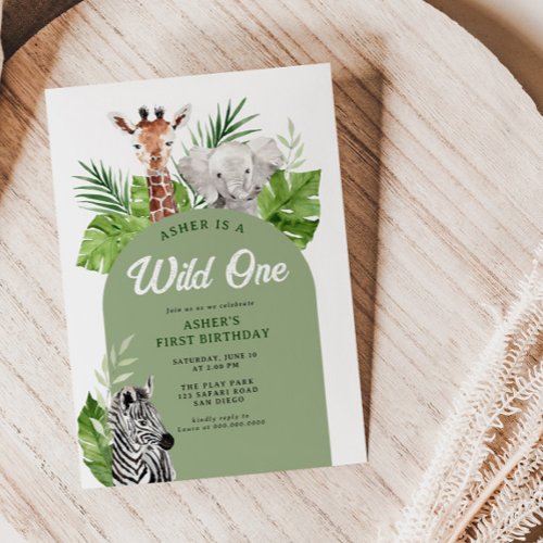 Wild One Safari Animals 1st Birthday Invitation