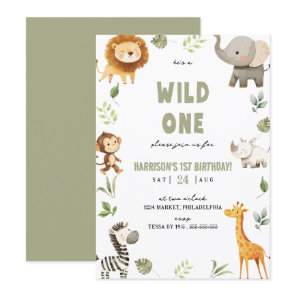 Wild One Safari Animals 1st Birthday Invitation