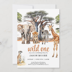 Wild One Safari Animals 1st Birthday Invitation