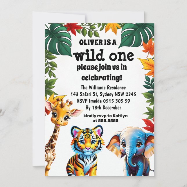 Wild One Safari Animals 1st Birthday Party Invitat Invitation (Front)