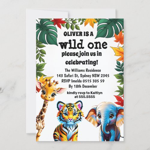 Wild One Safari Animals 1st Birthday Party Invitat Invitation