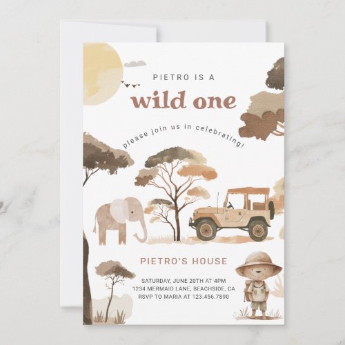 Wild One Safari Animals 1st Birthday Party Invitation