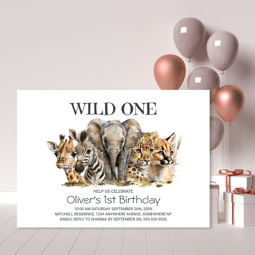 Wild One Safari Animals 1st Birthday Party Invitation