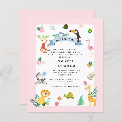 Wild One Safari Animals 1st Birthday Party Invite