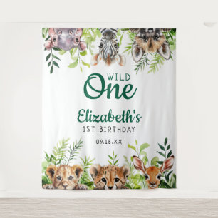 Wild One Safari Animals 1st Birthday Photo Prop Tapestry