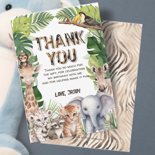 WIld one Safari animals 1st birthday thank you