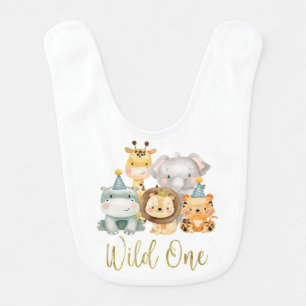 Wild one safari animals baby bib