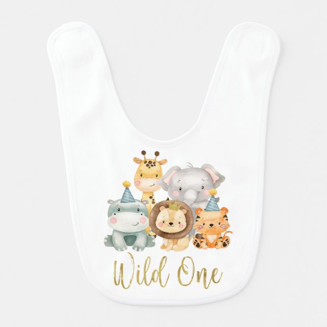 Wild one safari animals baby bib (Front)