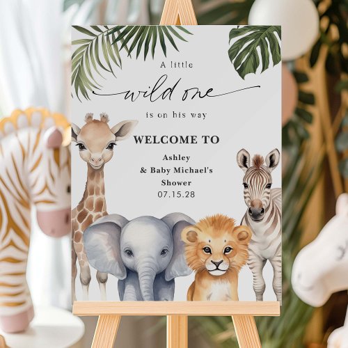 Wild One Safari Animals Baby Boy Welcome Sign