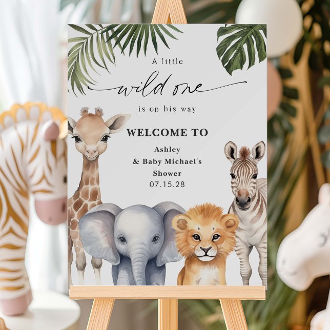 Wild One Safari Animals Baby Boy Welcome Sign (Wild One Safari Animals, Baby Boy Shower Welcome Sign.)