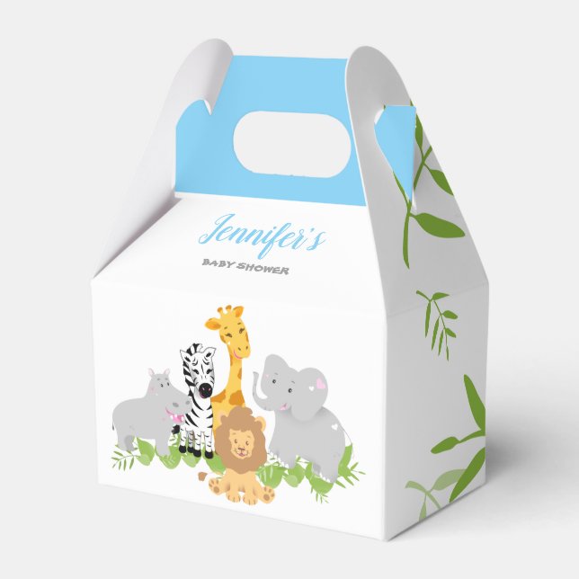 Wild One Safari Animals Baby Shower Boy Favor Box (Front Side)
