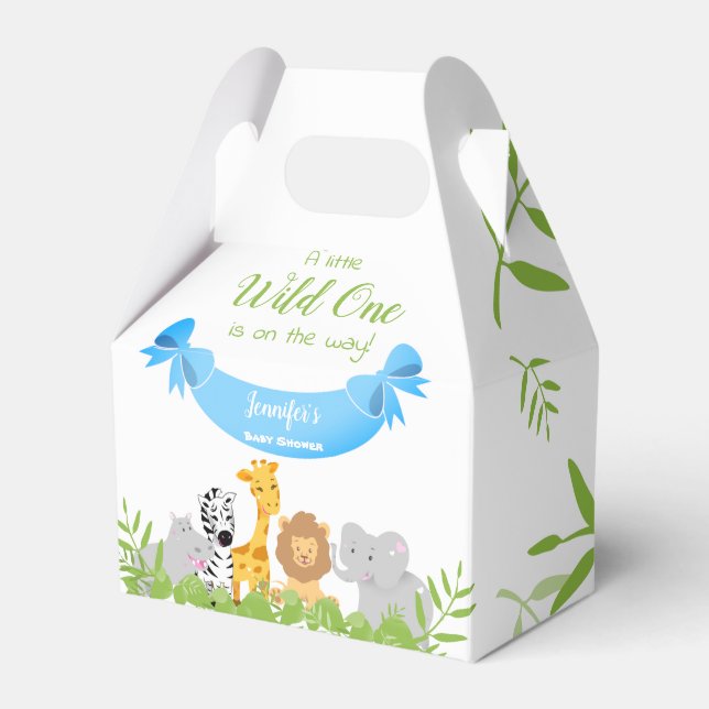 Wild One Safari Animals Baby Shower Boy  Favor Boxes (Front Side)