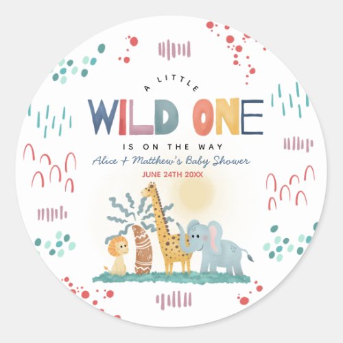 Wild One Safari Animals Baby Shower Classic Round Sticker