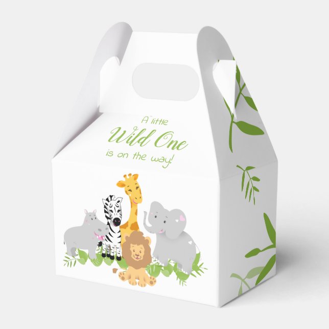 Wild One Safari Animals Baby Shower  Favor Box (Front Side)