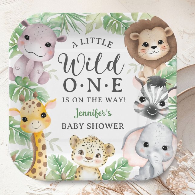 Wild One Safari Animals Baby Shower Gender Neutral Paper Plates (Creator Uploaded)