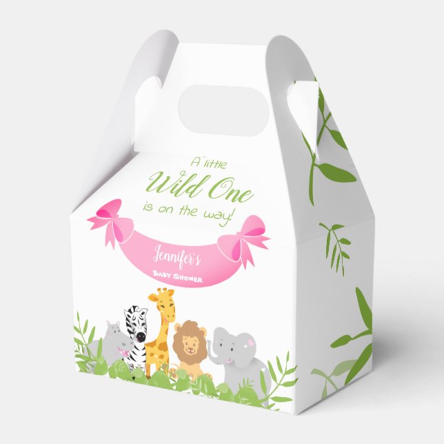 Wild One Safari Animals Baby Shower Girl Favor Box (Front Side)