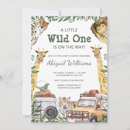 Wild One Safari Animals Baby Shower Invitation