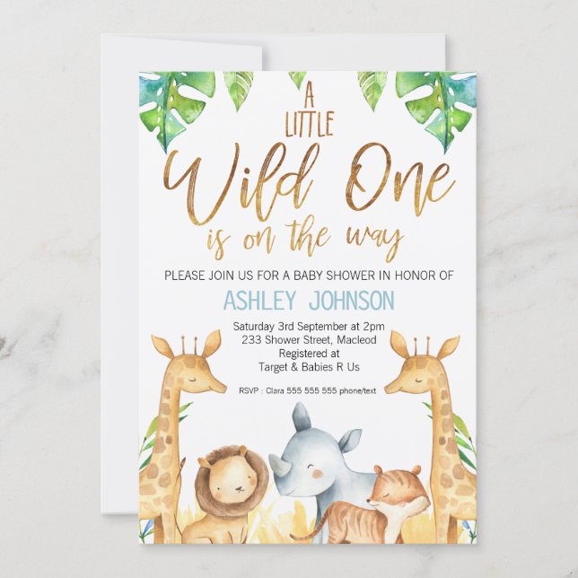 Wild One Safari Animals Baby Shower Invitation (Front)