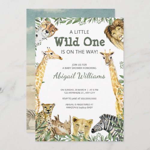 Wild One Safari Animals Baby Shower Invitation