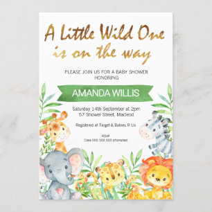 Wild one safari animals baby shower invitation