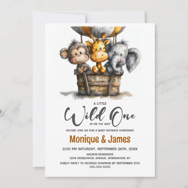 Wild One Safari Animals Baby Shower Invitation (Front)