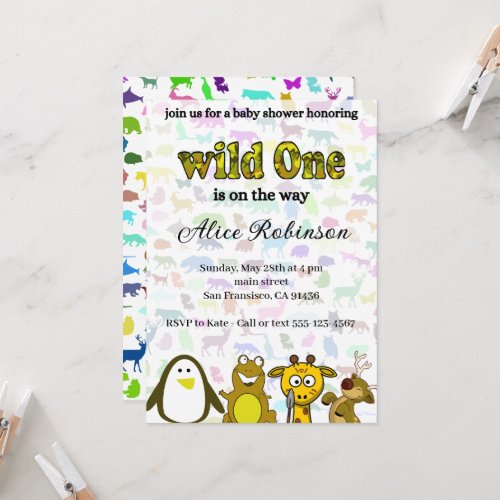 Wild One Safari Animals Baby Shower Invitation