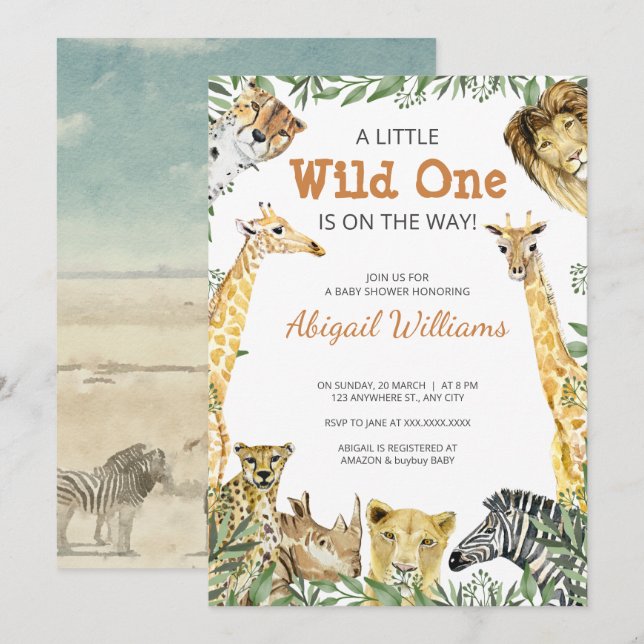 Wild One Safari Animals Baby Shower Invitation (Front/Back)