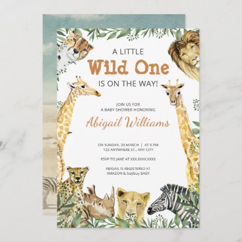 Wild One Safari Animals Baby Shower Invitation