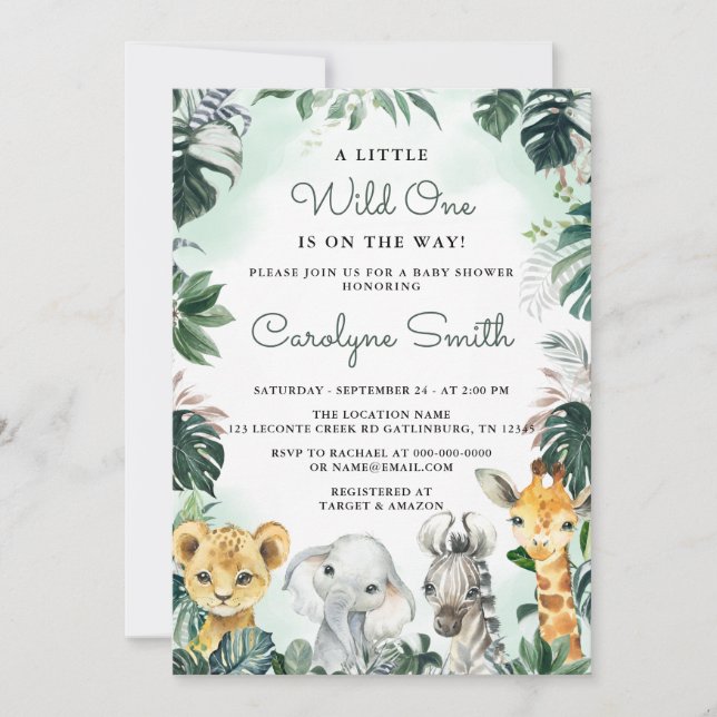 Wild One Safari Animals Baby Shower Invitation (Front)