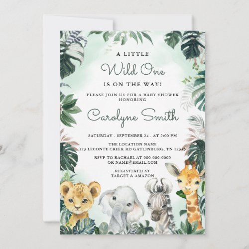 Wild One Safari Animals Baby Shower Invitation