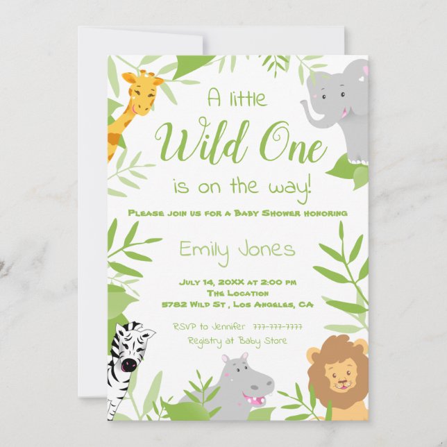 Wild One Safari Animals Baby Shower Invitation (Front)