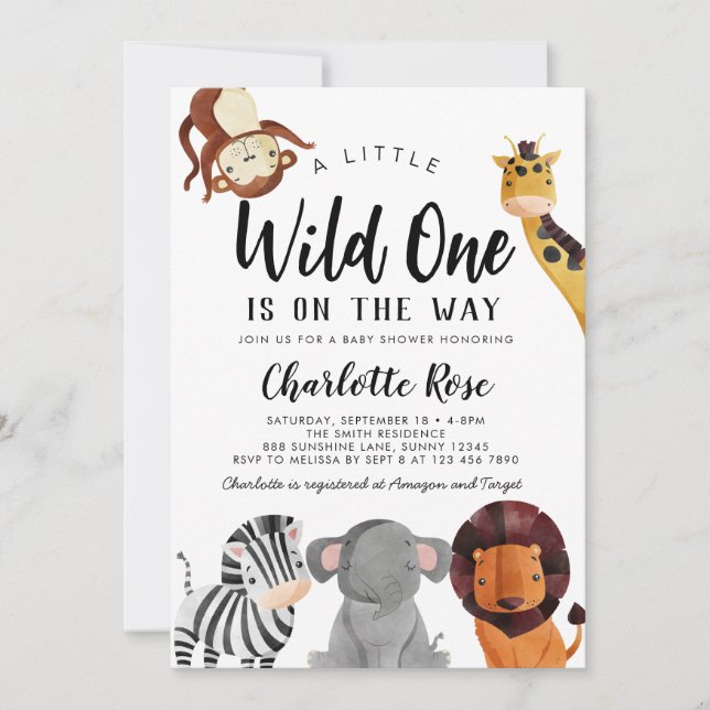 Wild One Safari Animals Baby Shower Invitation BOY (Front)