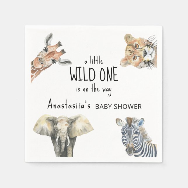 Wild One Safari Animals Baby Shower Napkins (Front)