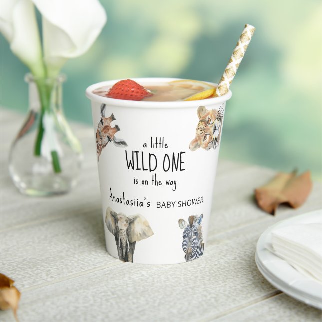 Wild One Safari Animals Baby Shower Paper Cups (Insitu)