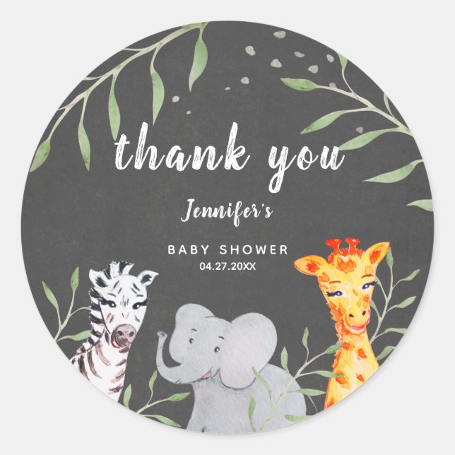 Wild One Safari Animals Baby Shower Sticker (Front)