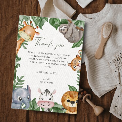 Wild One Safari Animals Baby Shower Thank You Card