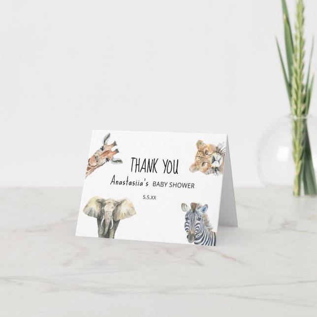 Wild One Safari Animals Baby Shower THANK YOU Card (Front)