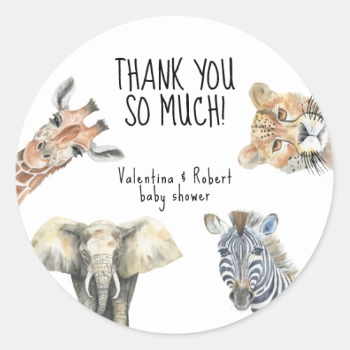 Wild One Safari Animals Baby Shower Thank you Classic Round Sticker