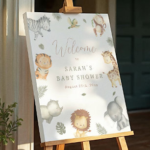 Wild One Safari Animals Baby Shower Welcome Sign
