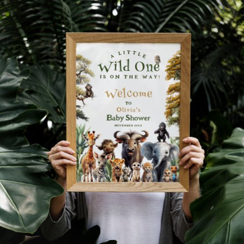 Wild One Safari Animals Baby Shower Welcome Sign