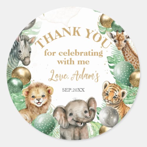 Wild One Safari animals Balloon Baby 1st birthday Classic Round Sticker
