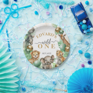 Wild One Safari animals Balloon Baby 1st birthday Paper Plates