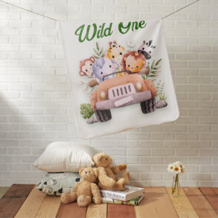 Wild One Safari Animals Birthday Baby Blanket