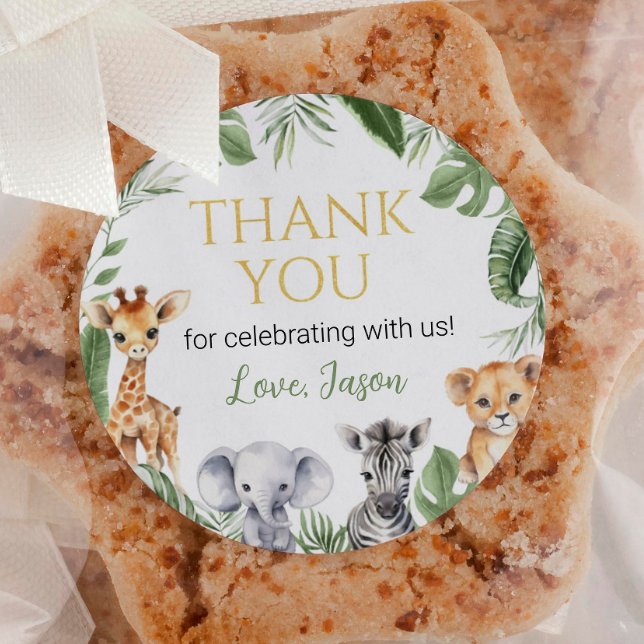 Wild One Safari Animals Birthday Baby Shower Classic Round Sticker (Creator Uploaded)