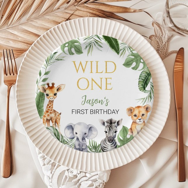 Wild One Safari Animals Birthday Baby Shower Paper Plates (Creator Uploaded)