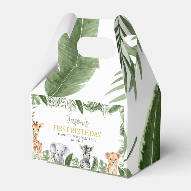 Wild One Safari Animals Birthday Favor Box (Front Side)