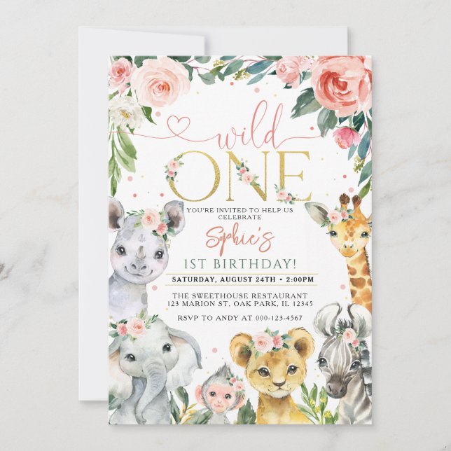 Wild One Safari Animals Birthday  Invitation (Front)