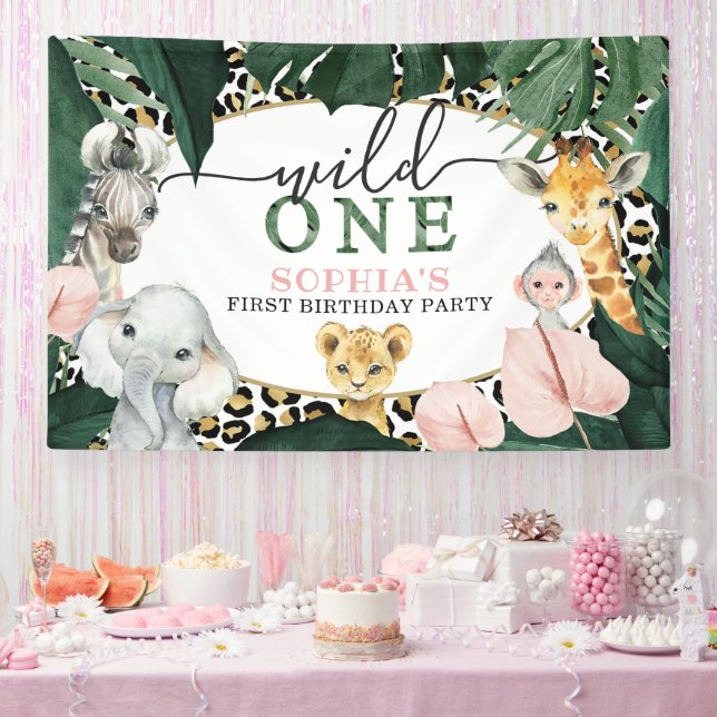 Wild One Safari Animals Birthday Party Banner (Party)