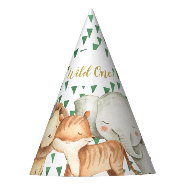 Wild One Safari Animals Birthday Party Hat (Front)